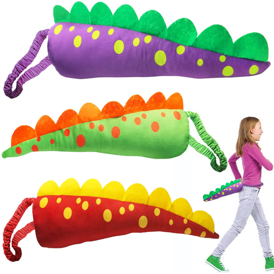 ArtCreativity Plush Dinosaur Tails for Kids, Set of 3, Dragon & Dinosaur Costume Accessories for Halloween and Dress-Up, Dinosaur Birthday Party Favors Supplies, Assorted Colors, 17.25 Inch Long
