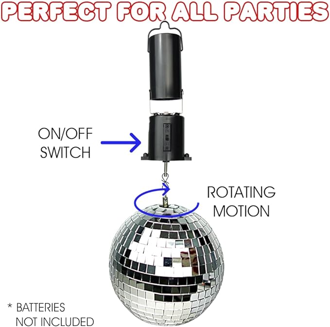 ArtCreativity Disco Ball Motor with Mirrored Disco Ball, Includes Battery Powered Spinning Ball Motor and 4 Inch Disco Ball with Hanging String, for Parties, Birthdays, Weddings, and Room Décor