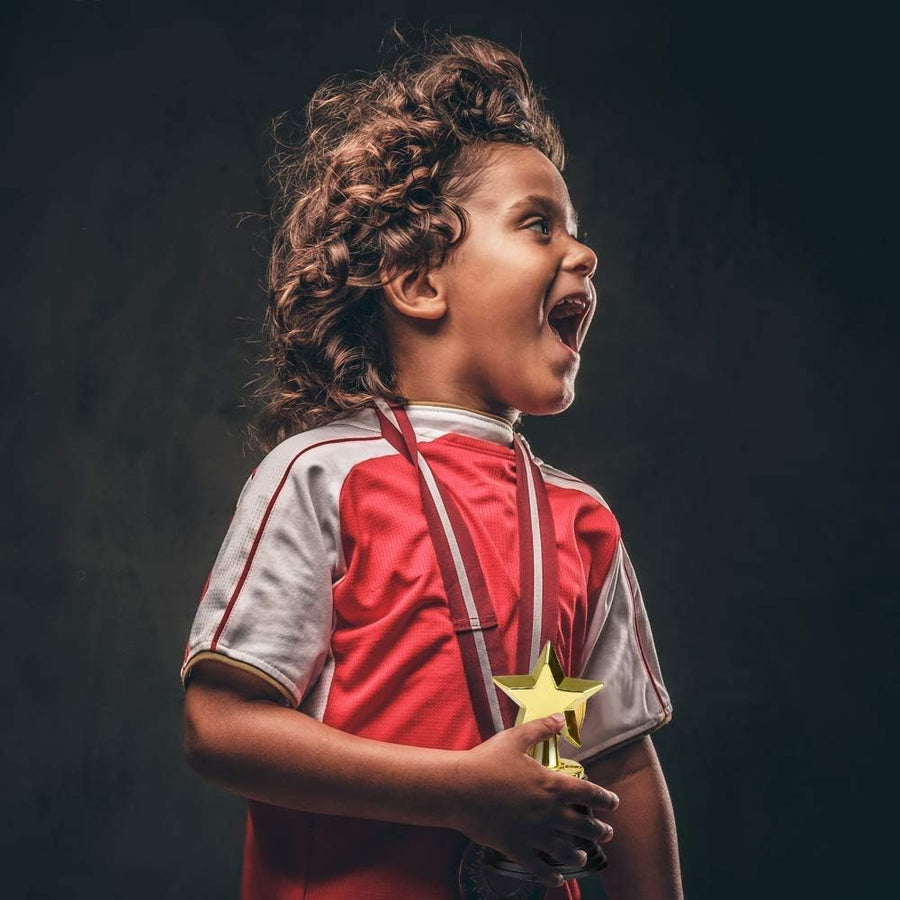 ArtCreativity Gold Plastic Star Trophies for Kids - Pack of 12 Golden Colored Trophy Set - 4.5 Inch Award Trophies for Football, Soccer, Baseball, Carnival Prize, Party Favors for Boys and Girls