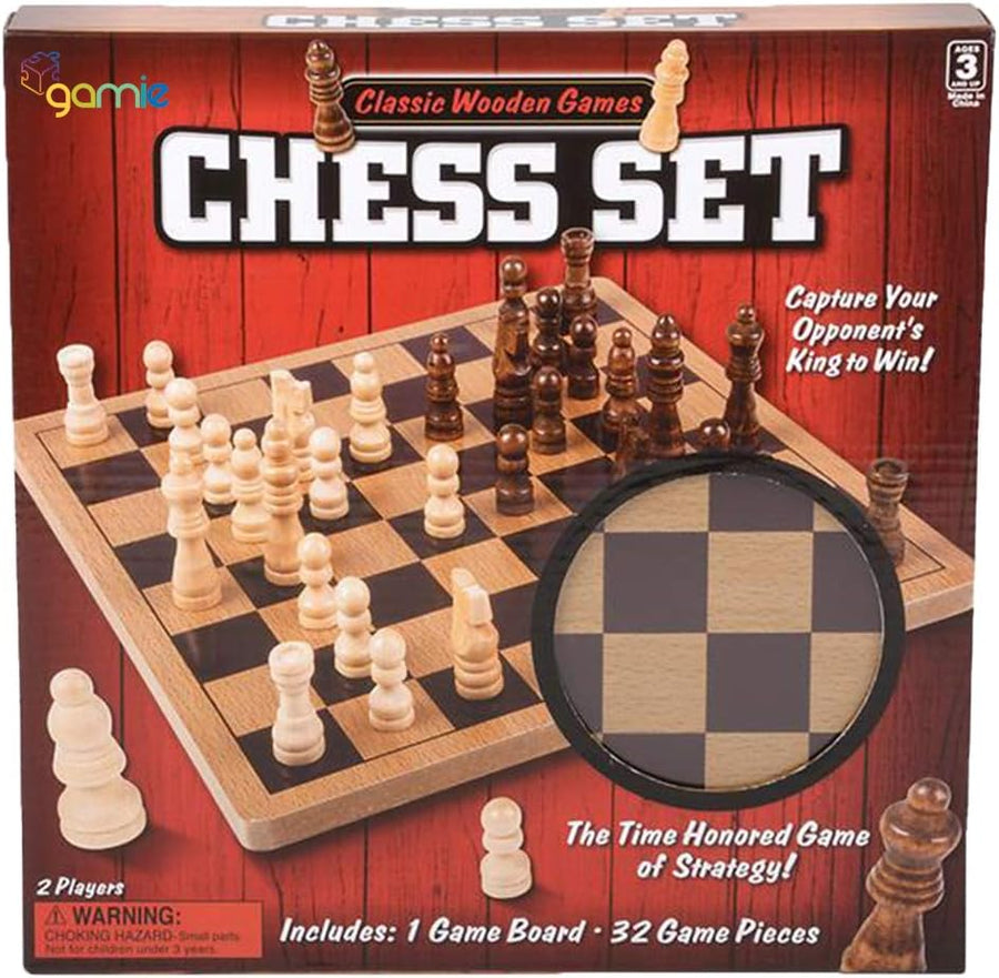 Gamie Wooden Chess Board Game, Wood Family Board Game for Game Night, Indoor Fun and Parties, Develops Logical Thinking and Strategy, Best Gift Idea for Kids