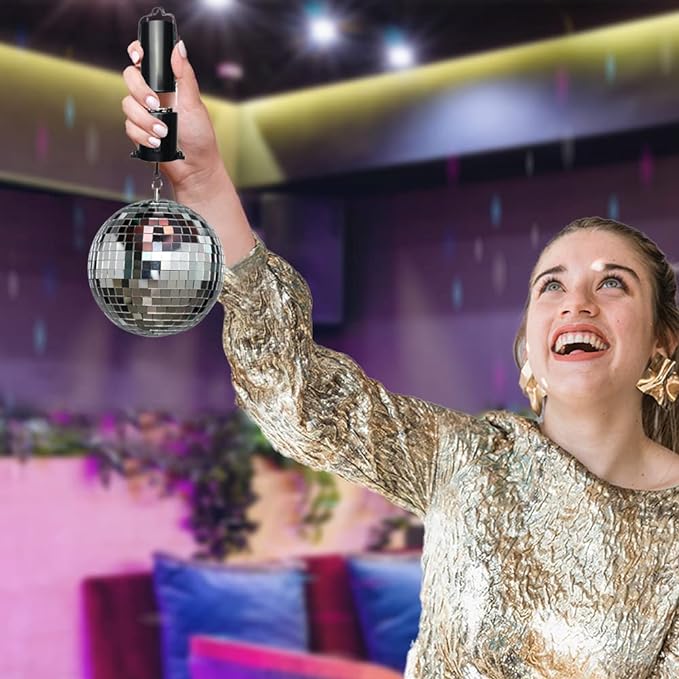 ArtCreativity Disco Ball Motor with Mirrored Disco Ball, Includes Battery Powered Spinning Ball Motor and 4 Inch Disco Ball with Hanging String, for Parties, Birthdays, Weddings, and Room Décor