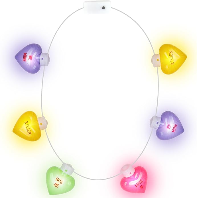 ArtCreativity Valentines Day Light Up Necklace - Jumbo Heart Necklace with Cute Sayings - Lights Up in Multiple Colors - Heart Shaped LED Necklace for Girls and Boys - Valentines Day Gifts for Kids