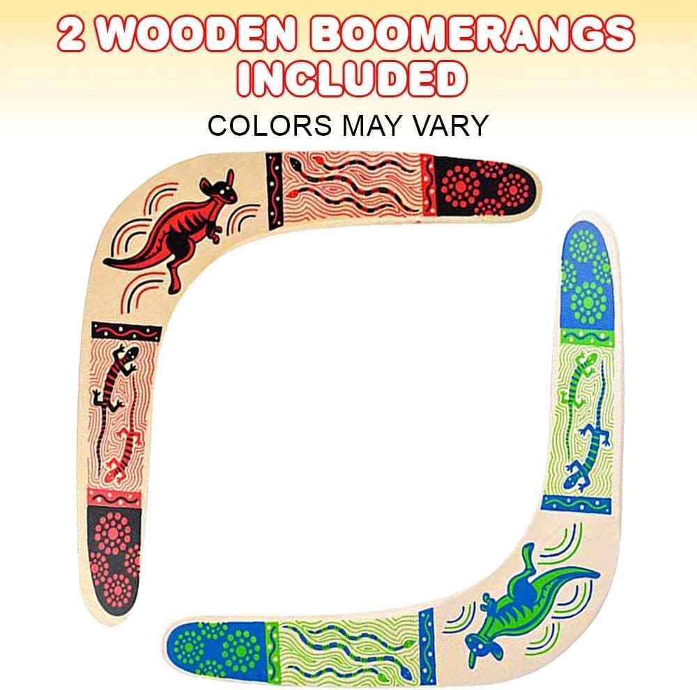 ArtCreativity Wooden Boomerangs, Set of 2, Classic Returning Boomerangs with Colorful Artwork, Fun Outdoor Toys for Camping, Backyard, Picnic, Best Gift Idea for Boys and Girls- Colors May Vary