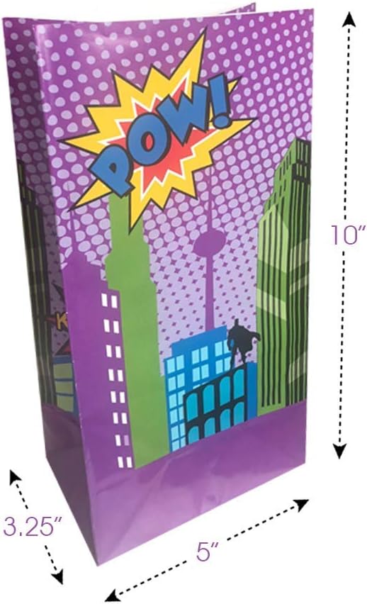ArtCreativity Superhero Party Favor Bags, Pack of 12, Super Hero Goodie Gift Paper Bags, Durable Treat Bags, Party Supplies and Favors for Birthday, Baby Shower, Holiday Goodies