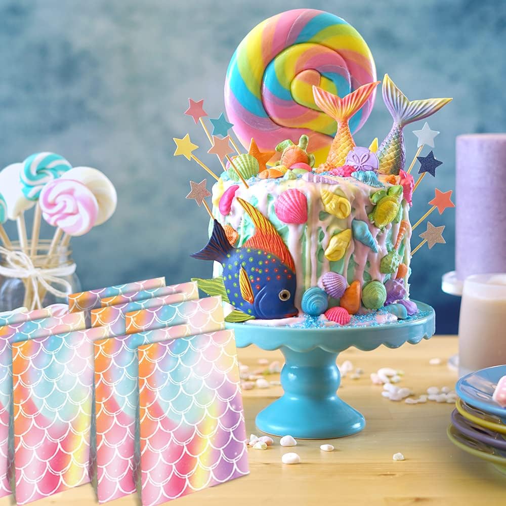 ArtCreativity Mermaid Scale Party Favor Bags, Pack of 12, Mermaid Themed Goodie Gift Paper Bags, Durable Treat Bags, Underwater Party Supplies & Favors for Birthday, Baby Shower, Holiday Goodies