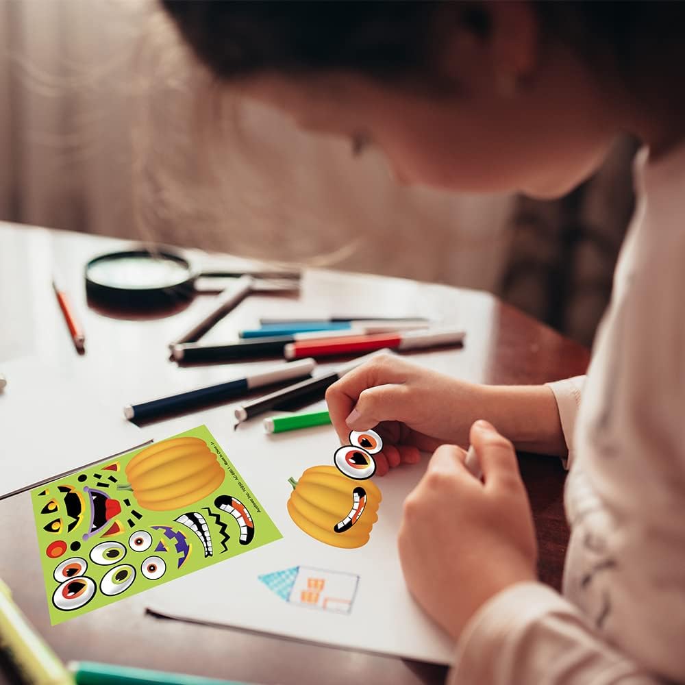 Make Your Own Jack-O-Lantern Face Sticker Set - 36 Sheets - Customizable Halloween Stickers for Kids, Fun Crafts Classroom Activity, Best for Halloween Party Favors, Goodie Bag Fillers