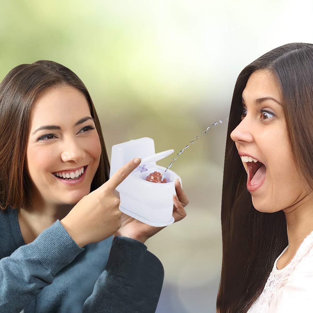 ArtCreativity 4 Inch Squirt Toilet - Gag Gift for Kids and Adults with 3D Poo Emoticon - Lift Seat to Spray Water - Funny Water Squirting Prank Toy - Hilarious Prankster Joke Stuff for Boys and Girls