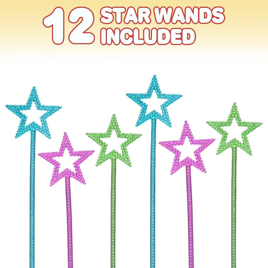 ArtCreativity Metallic Star Princess Wands for Kids - Pack of 12 - Magic Fairy Wands in 3 Vibrant Colors, Princess Party Birthday Favors, Costume Accessories for Boys and Girls, 14 Inch