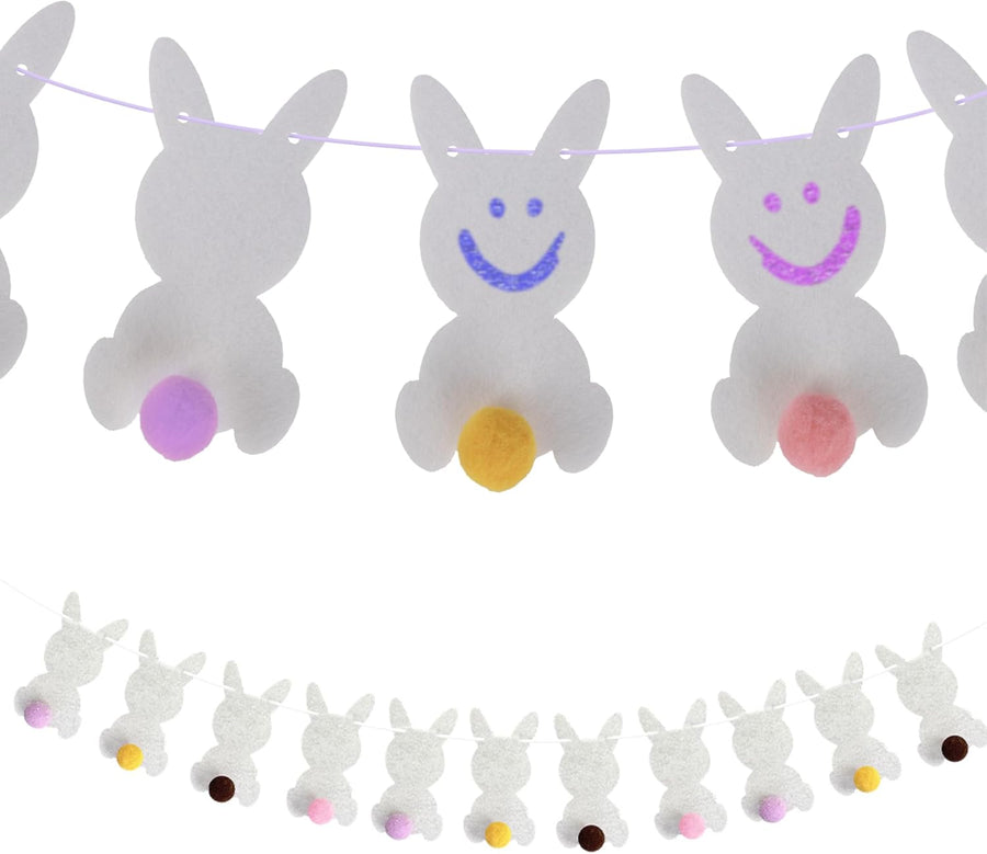 Easter Bunny Garland - Easter Decorations Set with 10 Felt Rabbits, 9 Feet of Ribbon, and Needle for Stringing - Easter Bunny Decorations for the Home - Cute Easter Décor