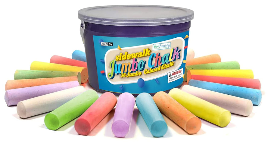 Sidewalk Chalk for Kids, (38 Pieces) Bulk Jumbo Colored Sidewalk Chalk for Toddlers 1-3, Dustless, Washable & Non-Toxic, Use Outdoor or on Indoor Chalkboard or Blackboard