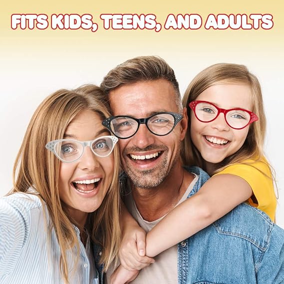 ArtCreativity Retro Cat Eye Glasses with Rhinestones - Pack of 4 - Vintage Cat Eye Fashion Eyeglasses for Women and Kids, Fun Props for 50s, 60s, Grease Theme, and Old Crazy Cat Lady Costume