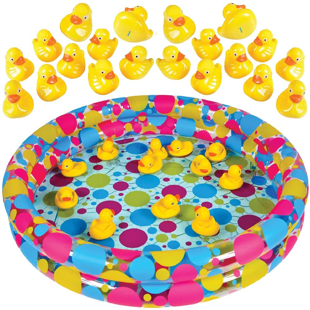 Duck Pond Matching Game - Includes 20 Plastic Ducks with Numbers and 3’ x 6” Inflatable Pool