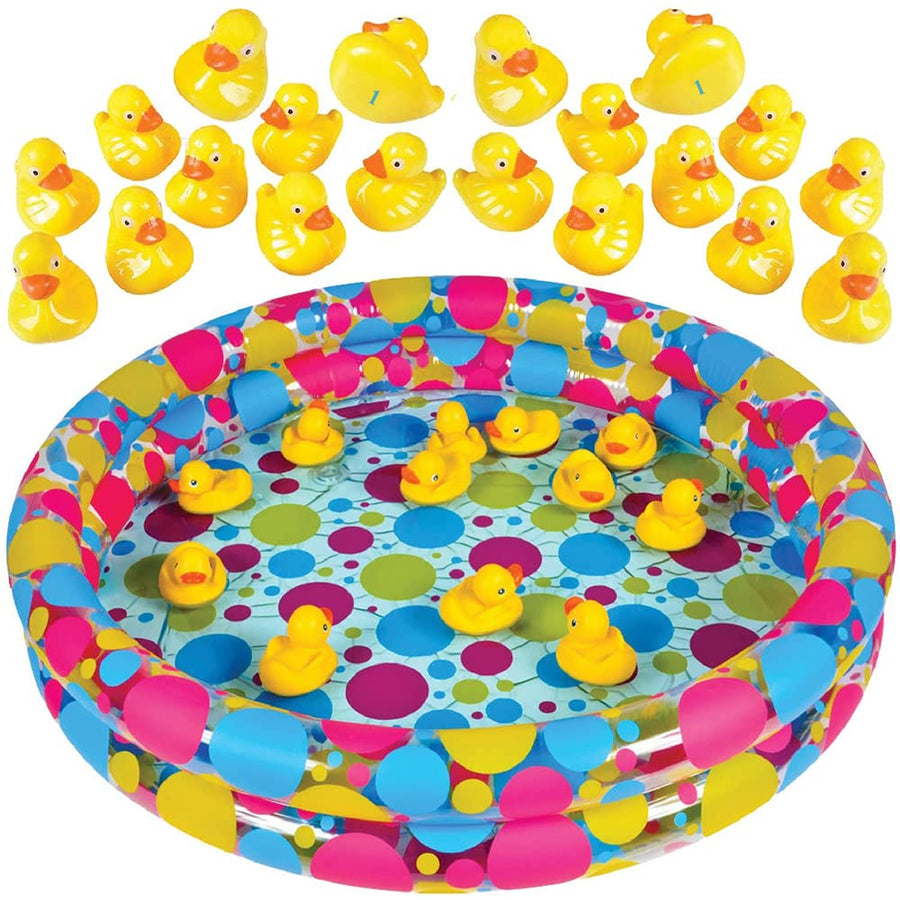 Duck Pond Matching Game - Includes 20 Plastic Ducks with Numbers and 3’ x 6” Inflatable Pool
