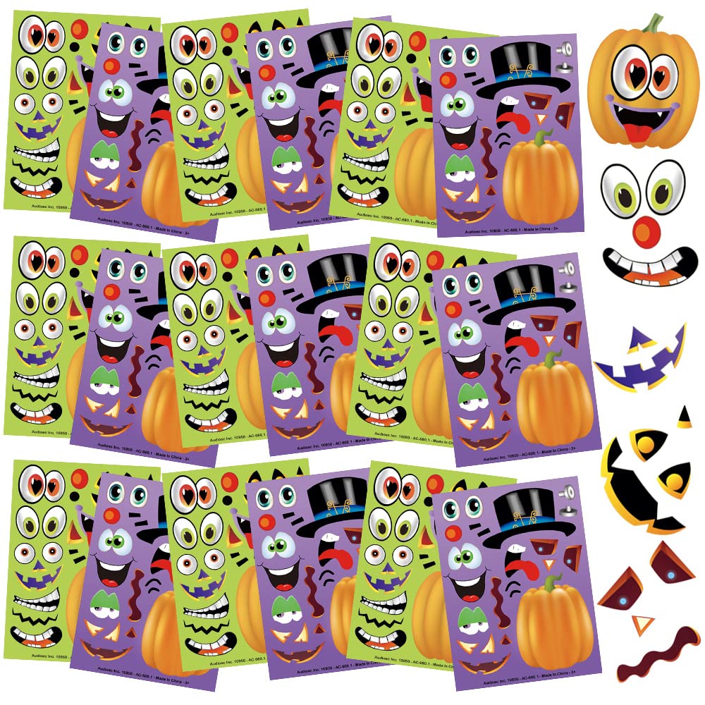 Make Your Own Jack-O-Lantern Face Sticker Set - 36 Sheets - Customizable Halloween Stickers for Kids, Fun Crafts Classroom Activity, Best for Halloween Party Favors, Goodie Bag Fillers