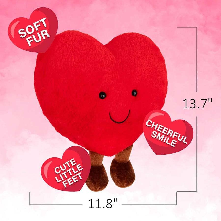 Large Heart Stuffed Animal - Soft Love Heart Plush Toy with Smile and Little Brown Feet - Stuffed Red Heart Toy - I Love You Big Plush Heart Pillow - Gift for Kids, Girlfriend, Boyfriend
