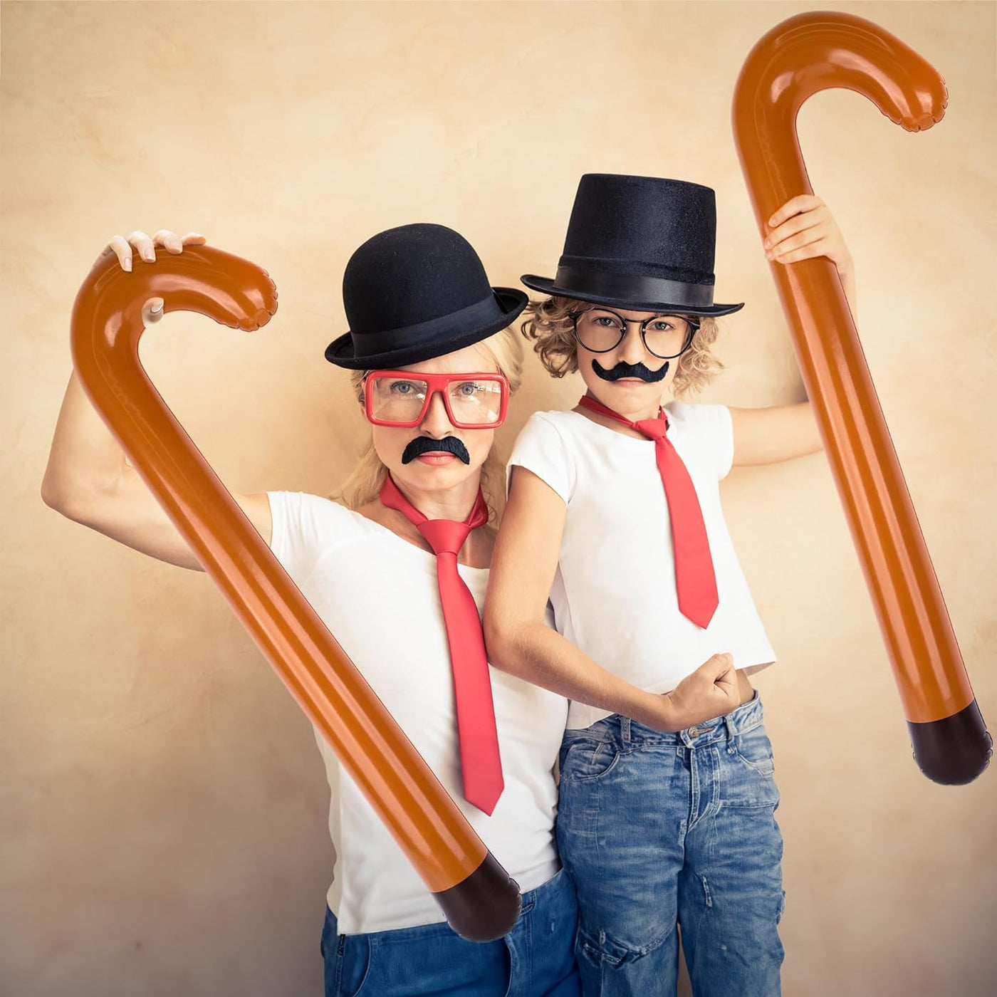 ArtCreativity Large Inflatable Cane Prop - Set of 2, 35 Inches, Brown & Black Inflatable Kids Toy Canes, Over The Hill Party Decorations and Supplies, 100 Days of School Costume Props