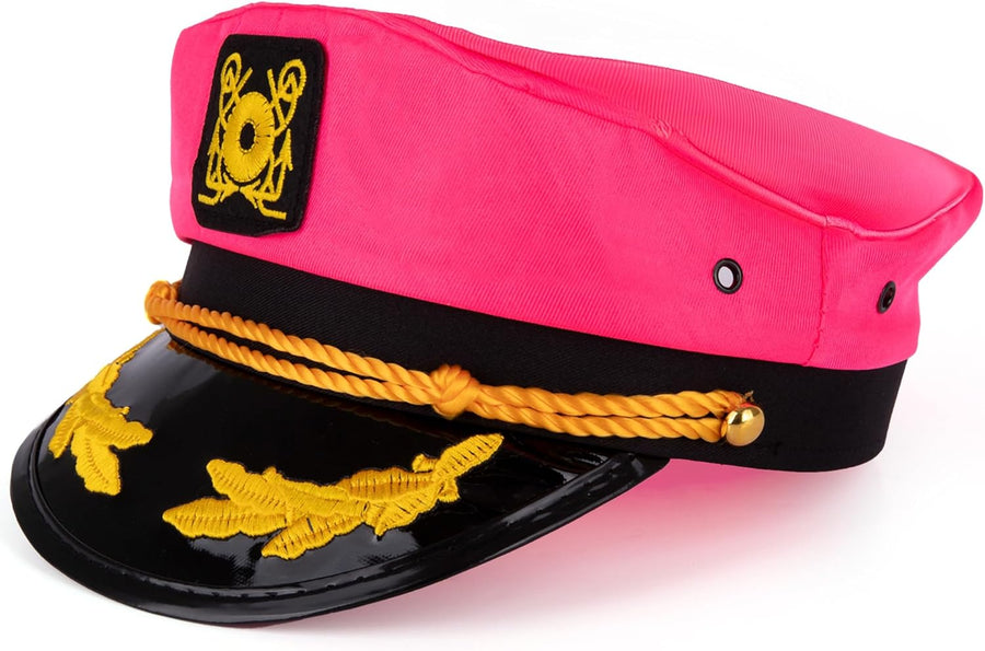 Unisex Pink Captains Hat - 1 PC Adjustable Captain Hat - Pink Boat Captains Hat for Halloween Costume with Snapback Closure - Comfortable Sailor Hat for Women and Men Costume Accessories