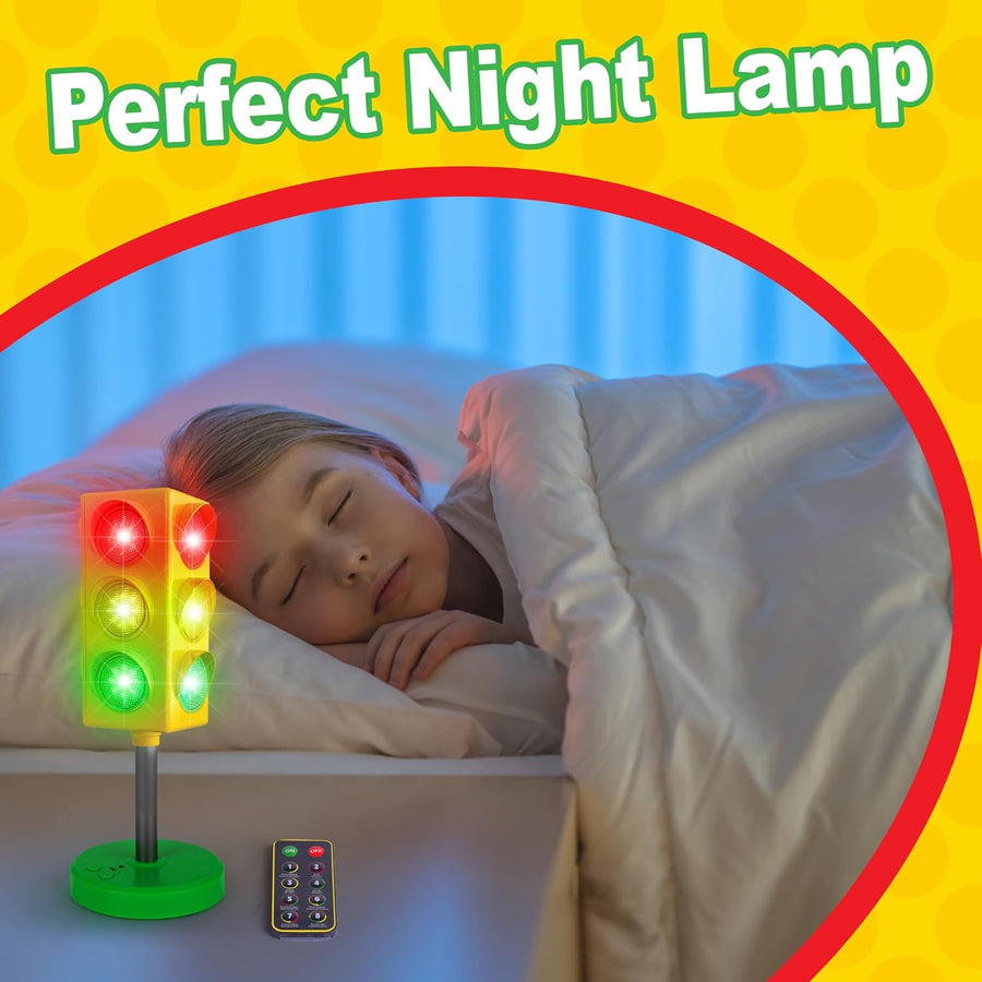 Traffic Light Lamp - Traffic Light for Kids with Wireless Remote - 8 Different Light Patterns - Unique Visual Timer for Classroom - Car Room Decor for Boys and Girls Ages 3 and Up
