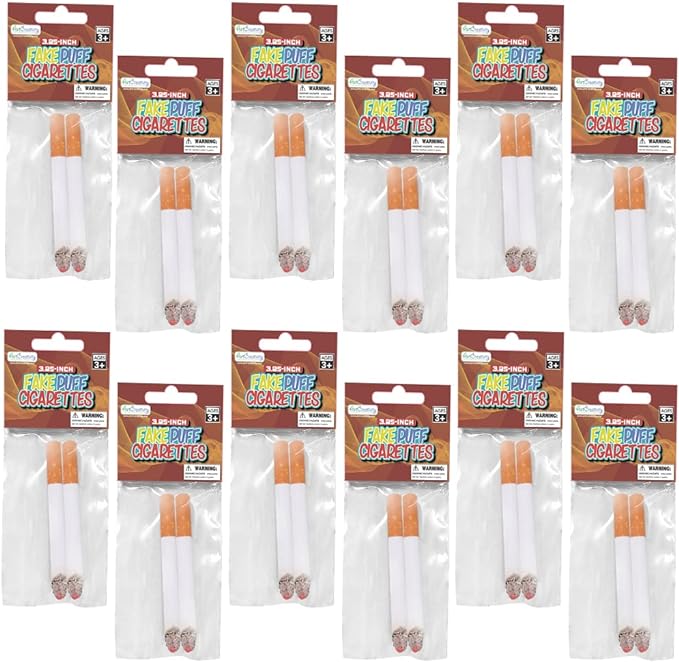 ArtCreativity Fake Puff Cigarettes - 3.25 Inch - That Blow Smoke (24 Pack) Faux Cigs with a Realistic Look - Prop for Prank, Halloween Costume, Movie, or Theater Play - Fun Gag Gift, Novelty Toy