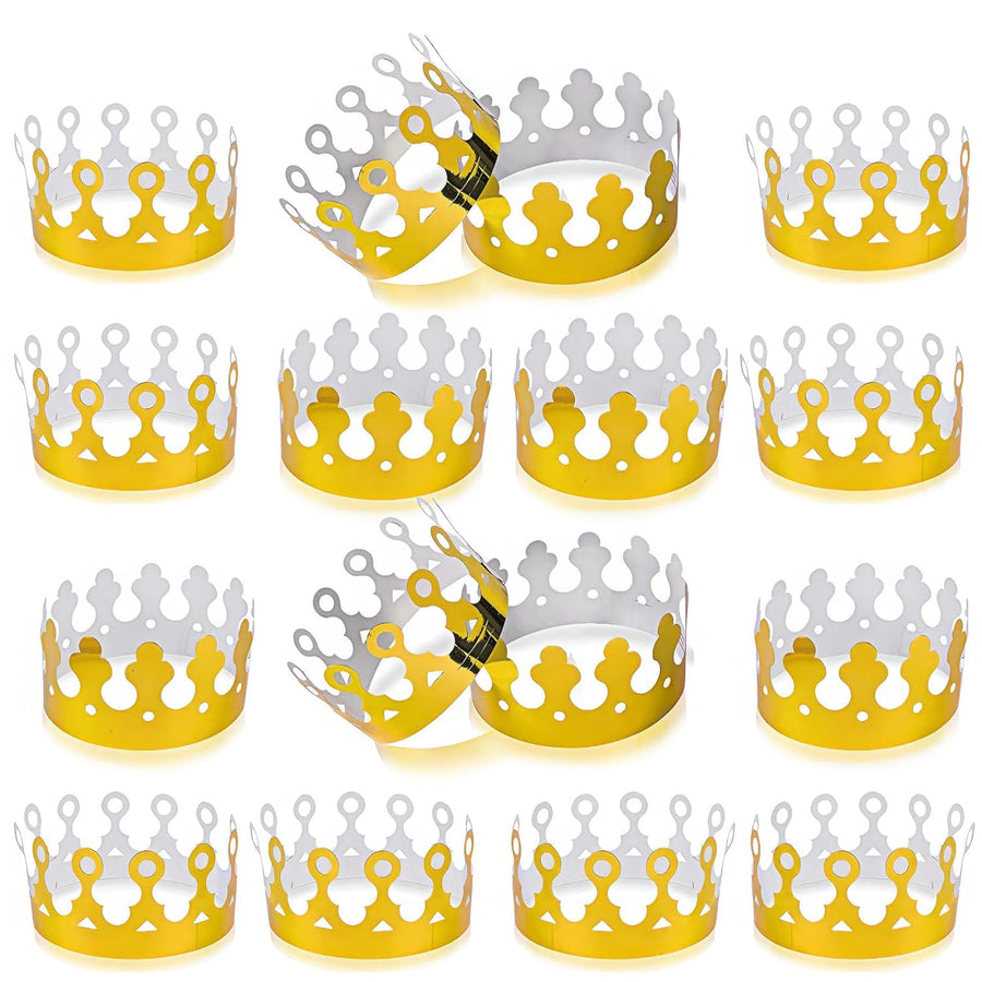ArtCreativity Gold Foil Birthday Party Crowns for Kids, Bulk Pack of 24, Golden Paper Birthday Hats in 2 Fun Designs, Adjustable and Reusable, Royalty Party Decorations, Crown Party Supplies