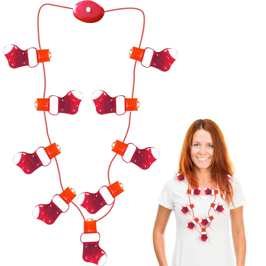 Shaped Light Up Christmas Necklace for Kids (Stocking) with Multi-Mode Flashing LEDs, Holiday Xmas Party Favors, Christmas Party Accessories for Women, Men, and Kids, Great Gift Idea