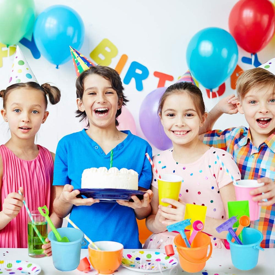 ArtCreativity 4 PC Mini Beach Playsets - Set of 12 - Each Play Set Includes 1 Sand Bucket, 1 Shovel, 1 Rake, and 1 Scoop - Birthday Treats for Boys and Girls Party Favors for Kids and Toddlers