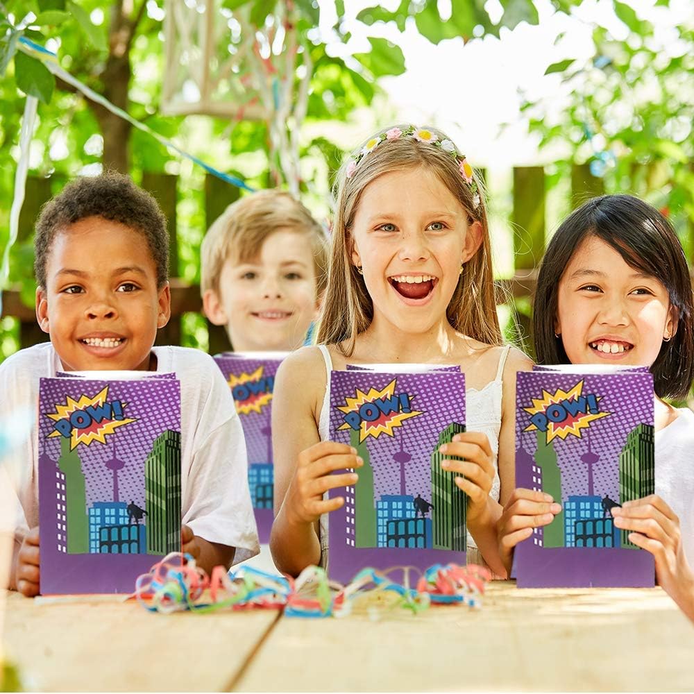 ArtCreativity Superhero Party Favor Bags, Pack of 12, Super Hero Goodie Gift Paper Bags, Durable Treat Bags, Party Supplies and Favors for Birthday, Baby Shower, Holiday Goodies