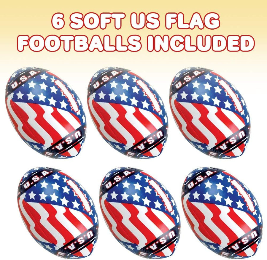 Soft Stuff US Flag Footballs, Set of 6, Mini 5 Inch Stuffed American Flag Footballs, 4th of July Party Favors and Decorations, Patriotic Supplies for Memorial and Independence Day