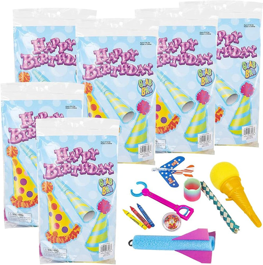 Happy Birthday Goody Bags with Toys, Set of 6