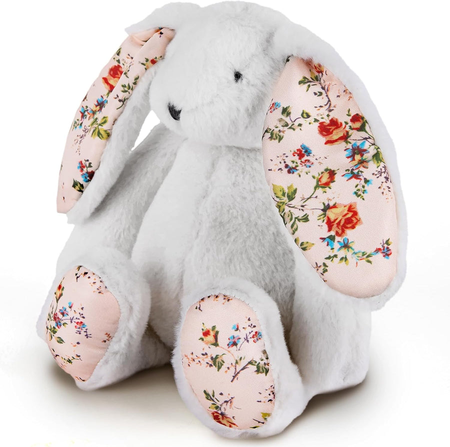 Easter Plush Bunny for Kids - 12 inches - White Stuffed Rabbit Plush Toy with Floral Print Feet for Boys and Girls - Adorable Gift for Easter, Birthday, Valentine's Day, Christmas