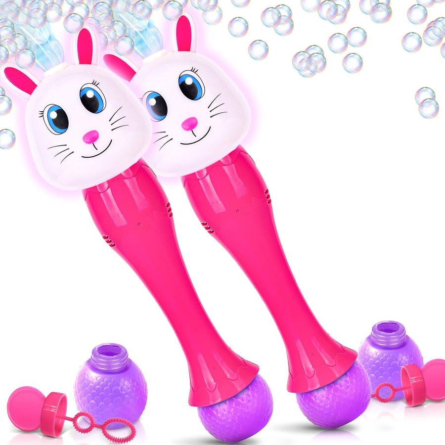 Light Up Bunny Easter Bubble Wands - Set of 2 Bunny Bubble Wands - 14 Inch Illuminating Blower with Thrilling LED & Sound Effect, Bubbles for Kids - Bubble Toys, Easter Basket Stuffers for Toddler