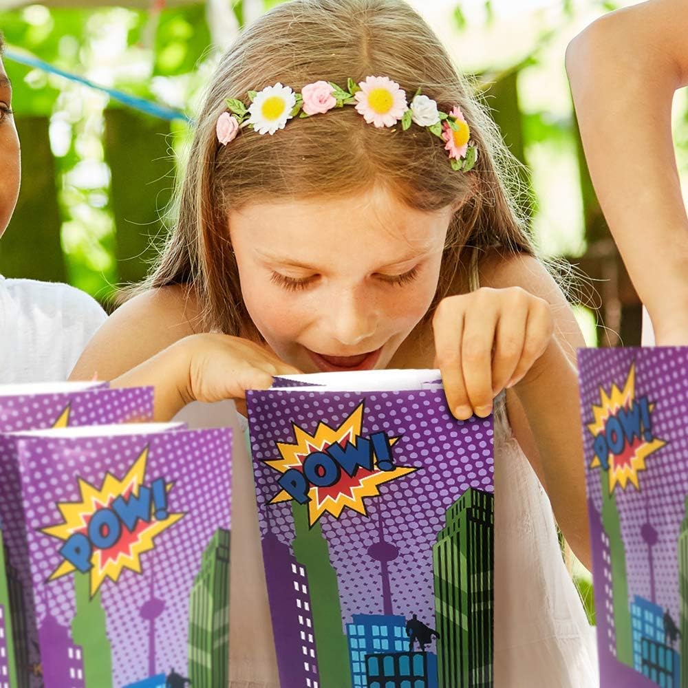 ArtCreativity Superhero Party Favor Bags, Pack of 12, Super Hero Goodie Gift Paper Bags, Durable Treat Bags, Party Supplies and Favors for Birthday, Baby Shower, Holiday Goodies