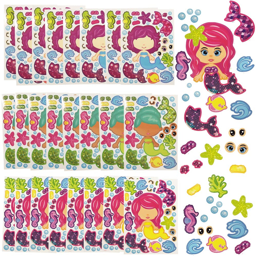 ArtCreativity Make Your Own Mermaid Sticker Set, 24 Sheets, Customizable Mermaid Stickers for Girls, Fun Crafts Classroom Activity, Mermaid Party Favors for Kids, Goodie Bag Fillers, Teacher Reward