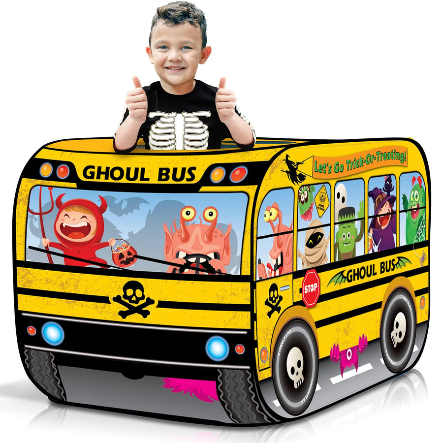 Ghoul School Bus Pop Up Tent, Halloween Tent for Kids with a Carry Bag, Halloween Pop Up Playhouse Tent for Hours of Fun, Great Indoor Halloween Decorations