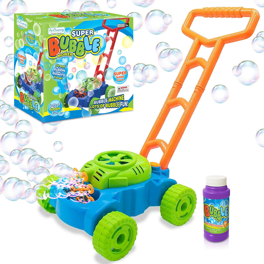 Bubble Lawn Mower for Toddlers, Blue and Green