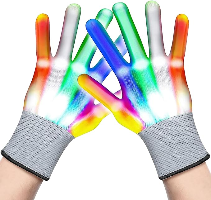 ArtCreativity Led Light Up Gloves for Kids - 1 Pair - Medium Sized Glow in the Dark Gloves with 6 Cool Flashing Modes - Kids Light Up Gloves for Glow Party - Rainbow Party Favor