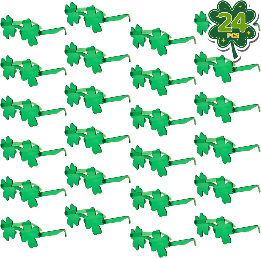 24 PCS St Patrick’s Day Shamrock Glasses - Saint Patricks Day Accessories with UV400 Protection for Irish Costume Party, Photo Props, Parade, Party Favors - Green Clover Sunglasses