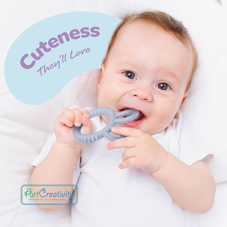 Bunny Teethers for Baby - Set of 2 Teething Rings - Silicone Baby Teething Toys - Easter Basket Stuffers for Babies - Soft Fidget Easter Infant Gift - Teethers for Boys and Girls