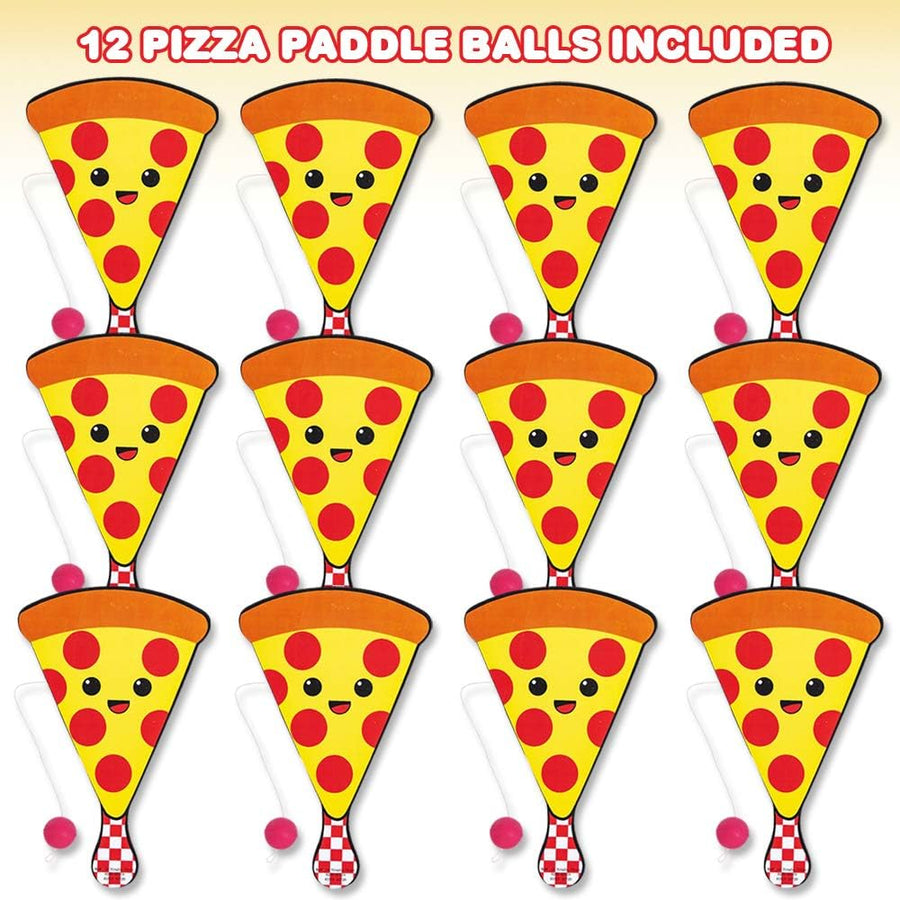 Pizza Paddle Balls, Pack of 12, Cute 9 Inch Pizza Slice Paddleball with String, Fun Pizza Party Paddle Ball Games, Great Party Favors, Goodie Bag Fillers, Cool Activity Toys for Kids