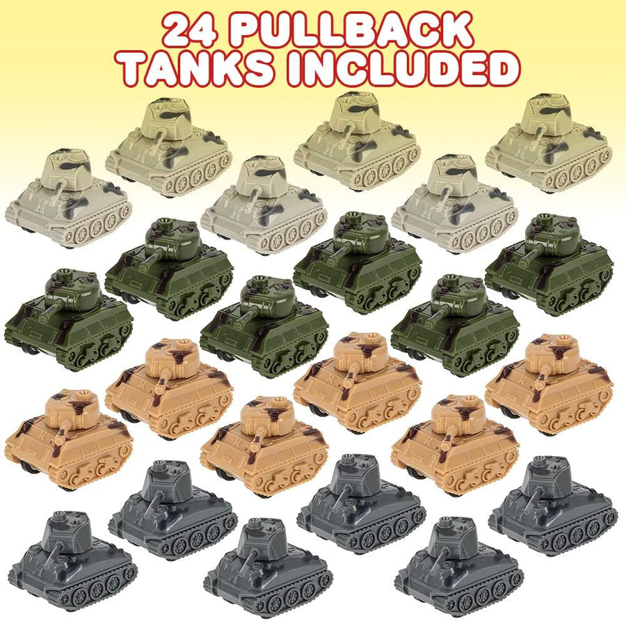 ArtCreativity Mini Pullback Tanks, Pack of 24, Fun Army Action Military Vehicles with Pullback Mechanism, Birthday Party Favors for Boys and Girls, Goodie Bag Fillers