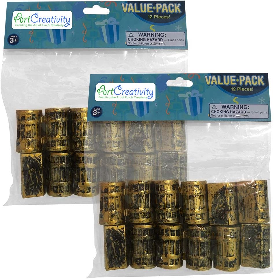 ArtCreativity Mini Pirate Treasure Chests, Set of 24, 1.5 Inch Plastic Chests with a Gold Finish, Cool Pirate Birthday Party Favors Supplies for Kids, Unique Decorations and Goodie Bag Stuffers