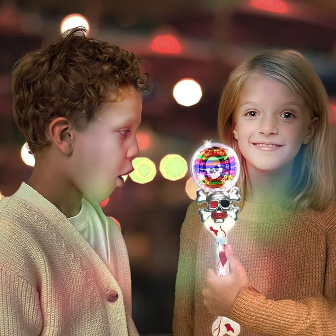 ArtCreativity Light Up Spinning Skull Wand, 14 Inch LED Spin Toy for Kids, Batteries Included, Great Halloween Toy for Kids Gift Idea for Boys and Girls, Pirate Birthday Party Favor, Carnival Prize