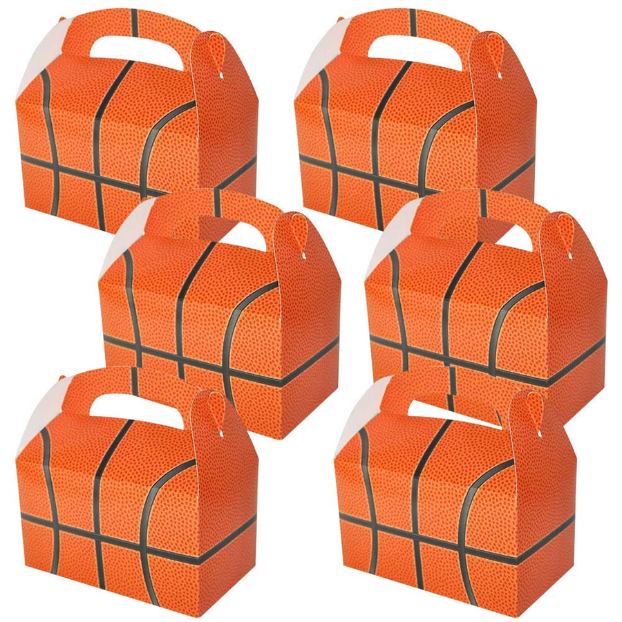 ArtCreativity Basketball Party Favor Bags for Candy, Cookies and Sports Themed Party Favors (Pack of 12) Cookie Boxes, Cute Team Favor Cardboard Boxes with Handles for Basketball Gifts