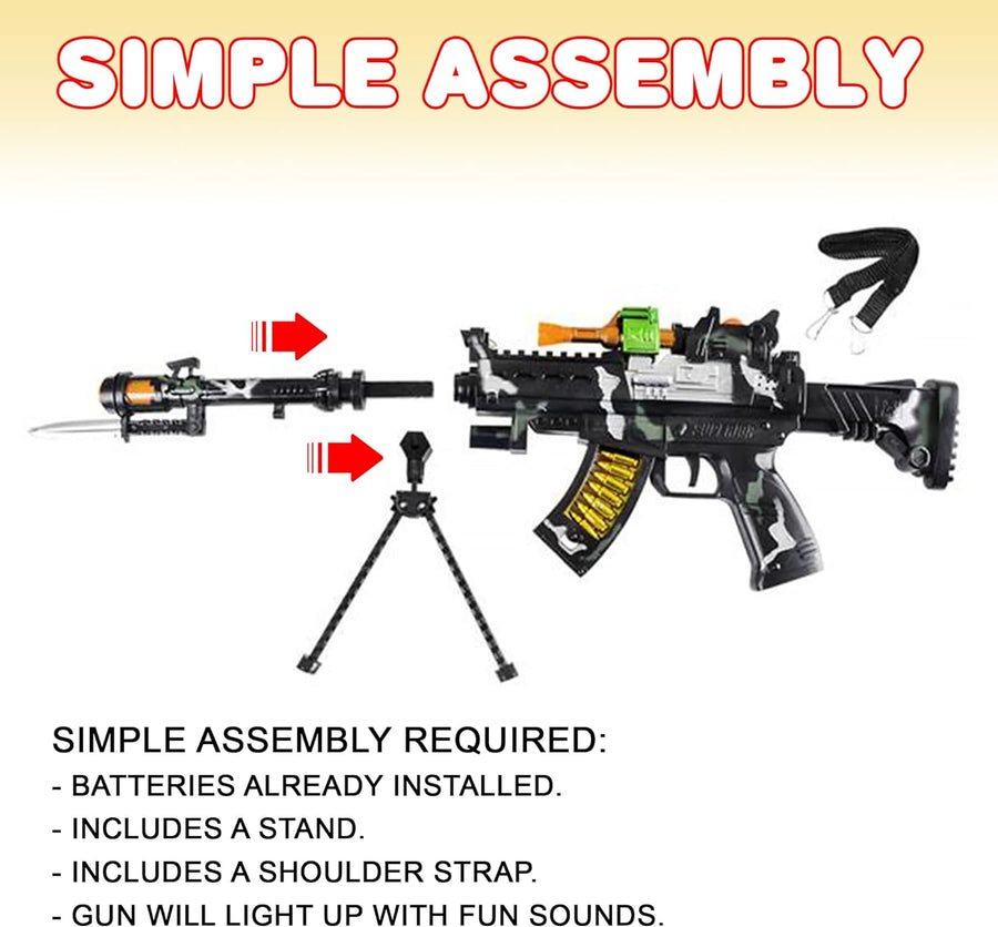 ArtCreativity Special Forces Toy Machine Gun with LEDs, Sound & Bayonet | 22” Kids’ Light Up Military Assault Rifle | Cool Stand & Shoulder Strap | Batteries Included | Great Gift for Boys and Girls