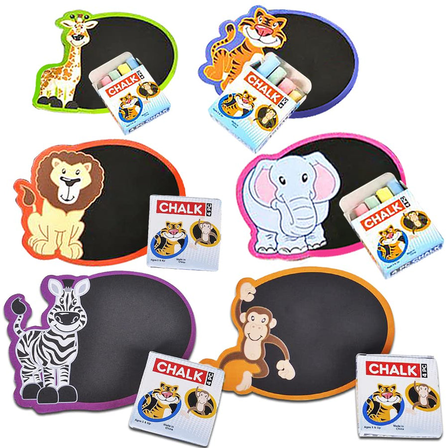 ArtCreativity Safari Animal Chalkboard Sets - Pack of 12-1 Colorful Animal Chalk Board + 4 Colorful Chalks - Small Chalkboards - Assorted Colors - Great Party Favor - Amazing Gift Idea for Kids