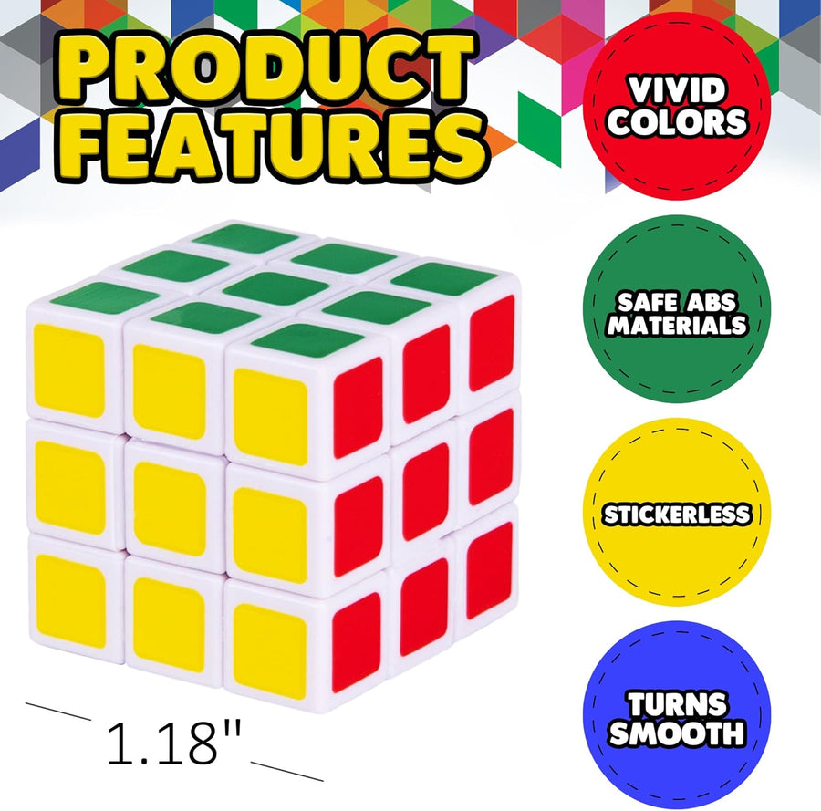 48 Pack Mini Rubix Cube Set - Bulk Rubix Cubes - Ultra Portable Fidget Cubes for Kids and Adults - 3D Puzzle for Fidgeting, Stress Relief, and Learning - Mini Puzzle Party Favors