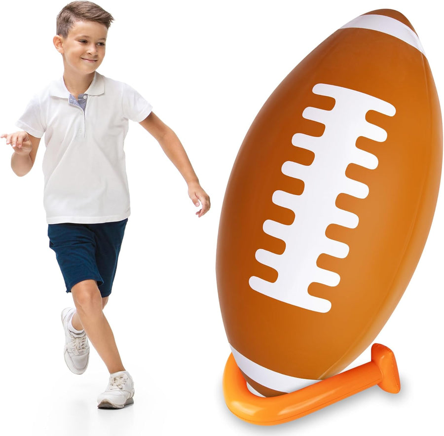 36" Giant Jumbo Inflatable Football with Tee Stand - Large Inflatable Football for Sports Party Decorations - Blow Up Football Decor for Tailgates - Game Day Football Party Supplies
