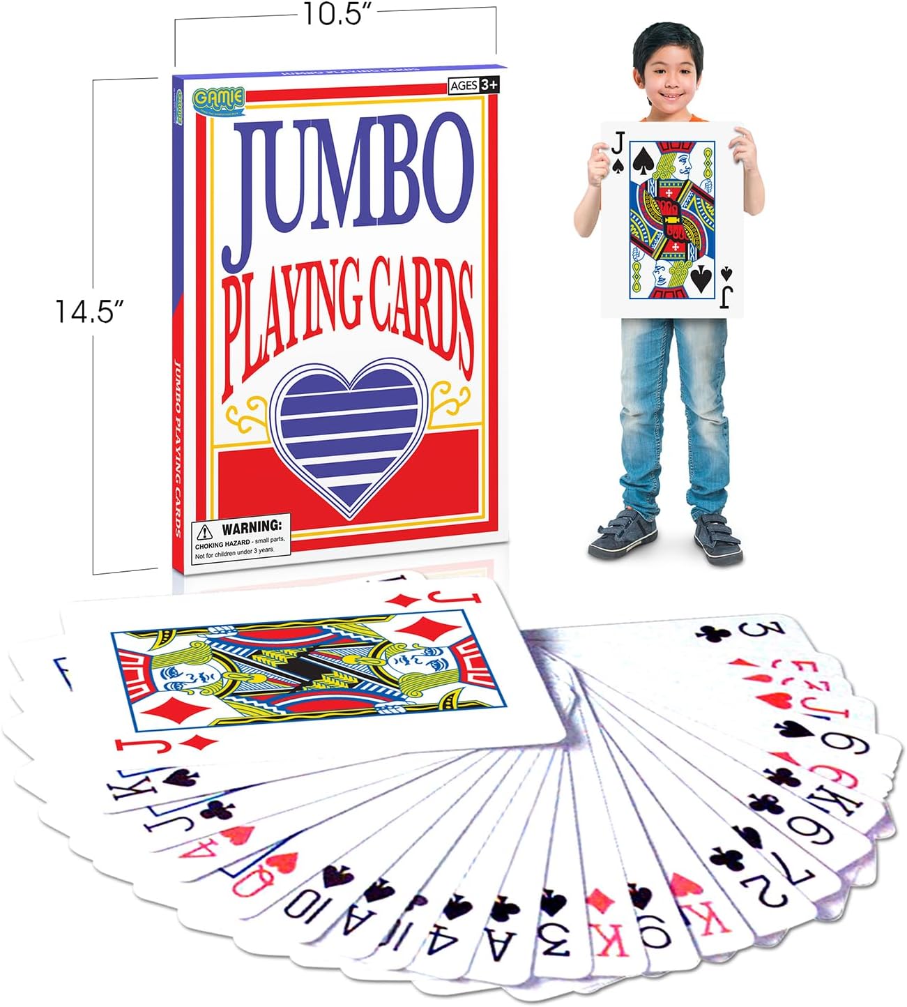 Giant Poker Jumbo Playing Cards - 10.5 Inches X 14.5 Inches - Extra Large Playing Cards Set with 2 Jokers - Huge Casino Game Cards for Kids and Adults - Oversize Poker Party Decorations - 1 Pack