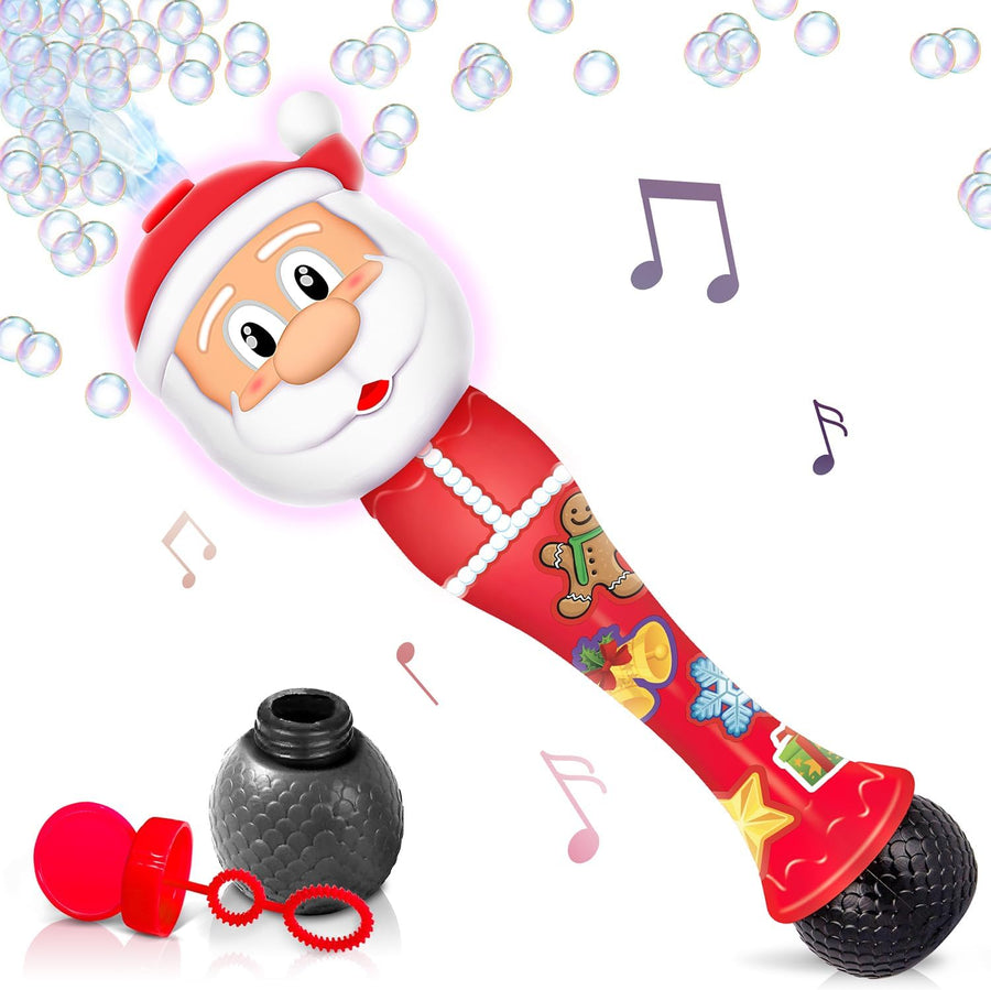 Light Up Christmas Santa Bubble Wand for Kids, 14 Inch Bubble Blower with Lights & Sound Effects, Bubbles for Kids Ages 1 2 3 4 5 6 Bubble Toys, Christmas Goodie Bag Stocking Stuffers for Toddlers