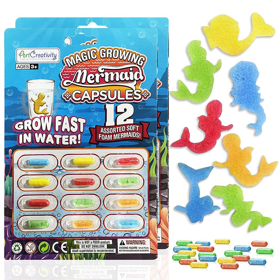ArtCreativity Magic Growing Mermaid Capsules, Grow in Water, 2 Packs with 12 Expanding Mermaid Capsules Each, Cute Color Variety, Kids’ Birthday Party Favors, Contest Prize or Gift Idea